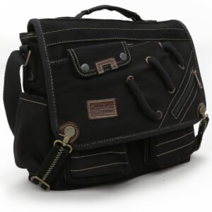 4017 Siyah 14" Laptop Pamuk Gabardin Postacı Okul Çantası Unisex Kilitli Çok Cepli Omuz Askılı